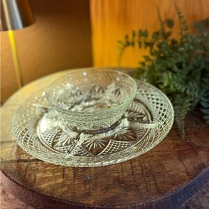 Vintage Luminarc/Cristal D'Arques-Durand glass  dish with  removable dip bowl.